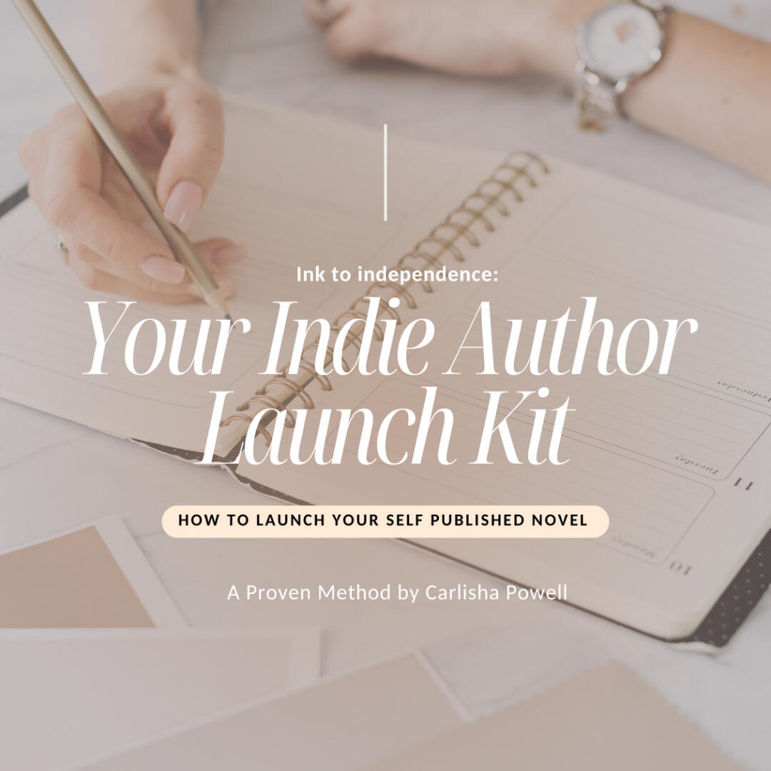 Your Indie Author Launch Kit – Free Self-Publishing Guide by Carlisha Powell Close-up of a person writing in a spiral notebook, used as the cover for ‘Your Indie Author Launch Kit’—a free self-publishing guide for writers.